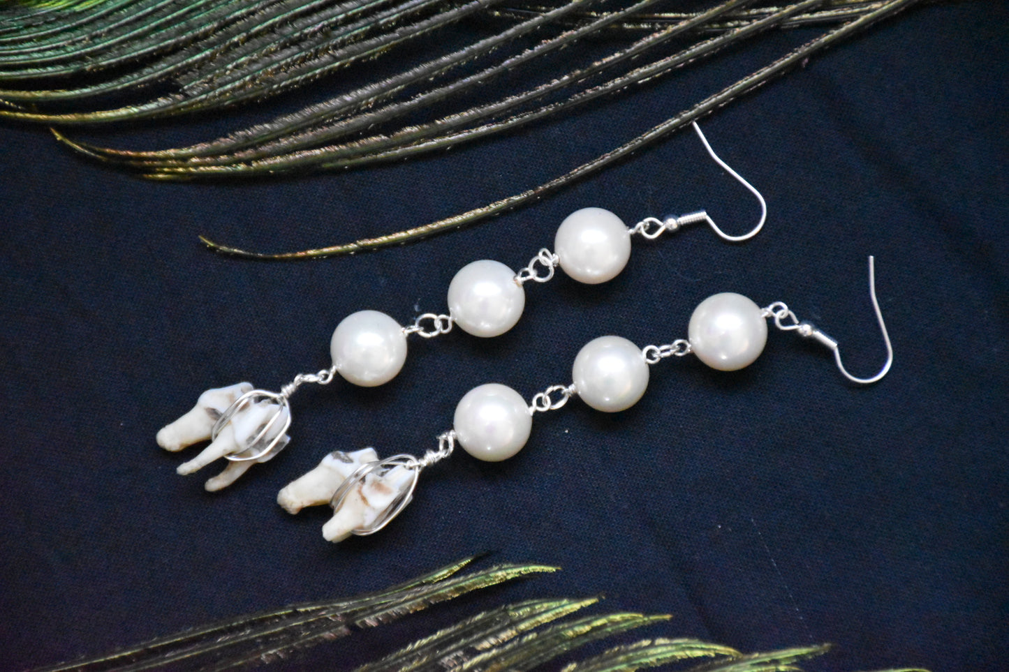Second hand bead tooth earrings