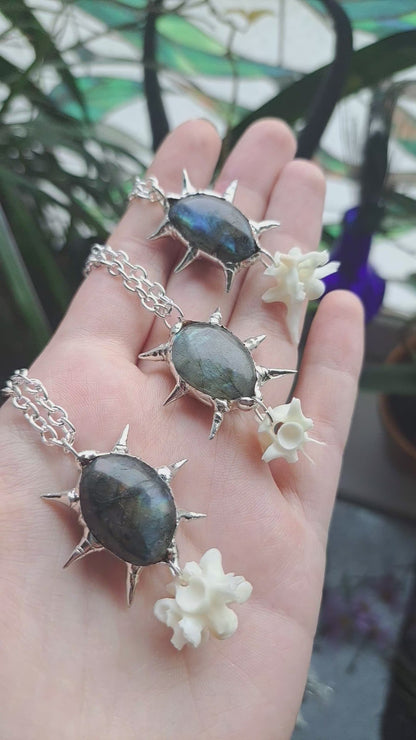 Spikey labradorite snake vertebrae necklaces