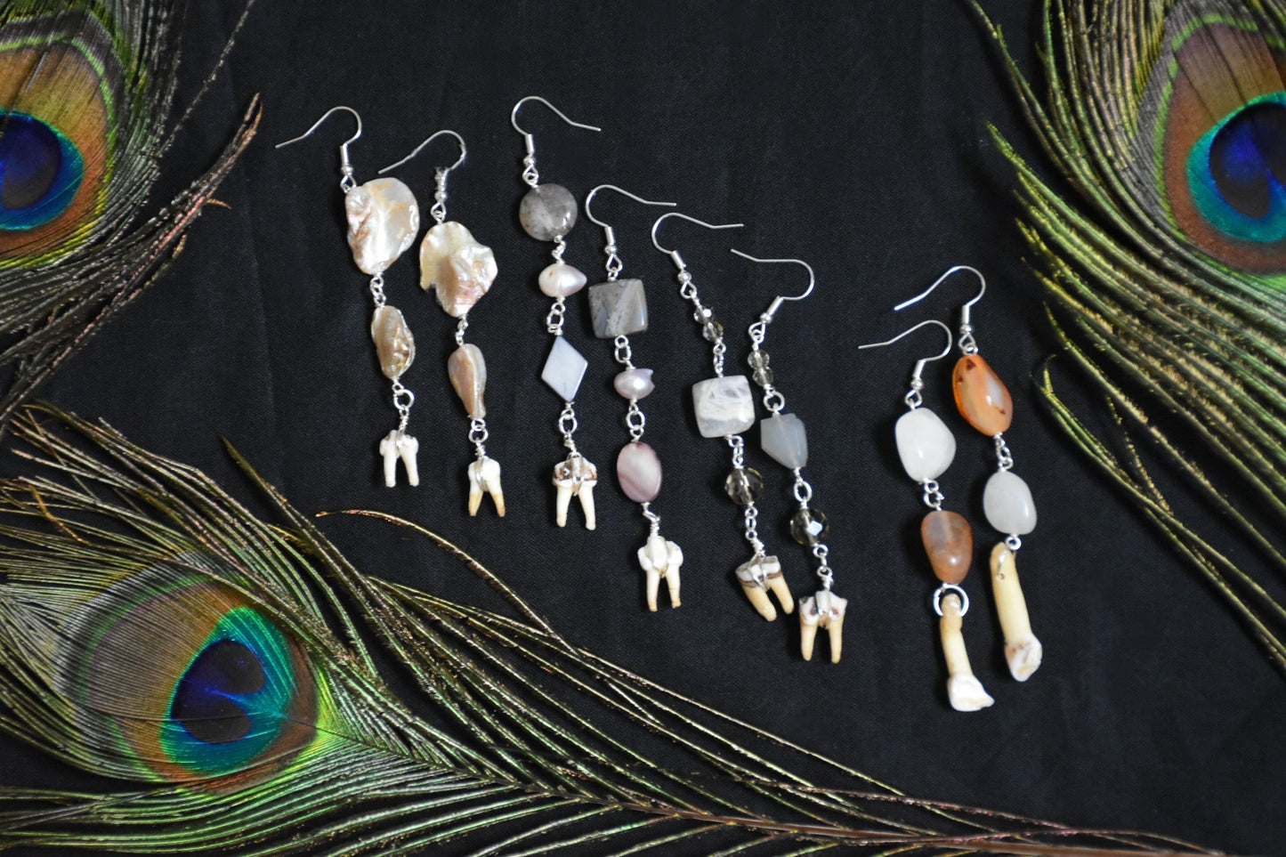 Thrifted bead tooth earrings