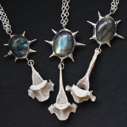 Labradorite fox spine necklace