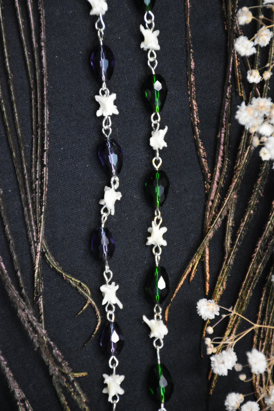 Green and purple snake bead necklace