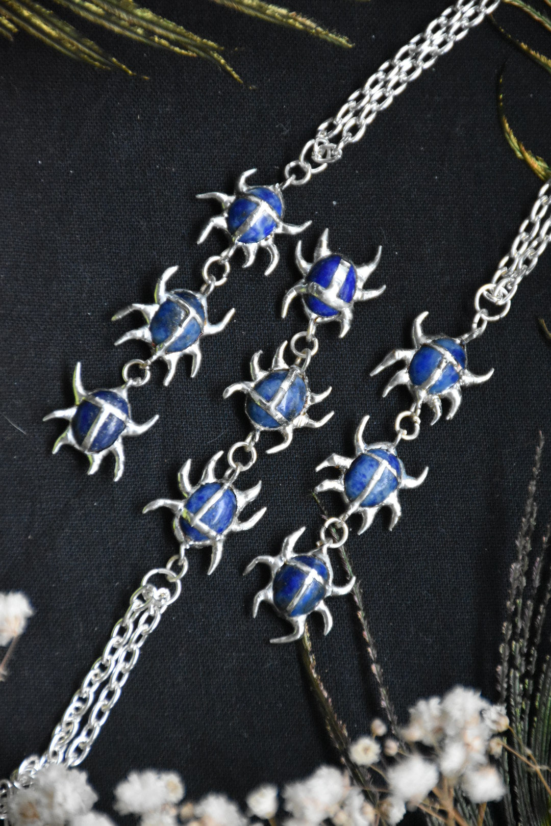triple mini beetle necklace