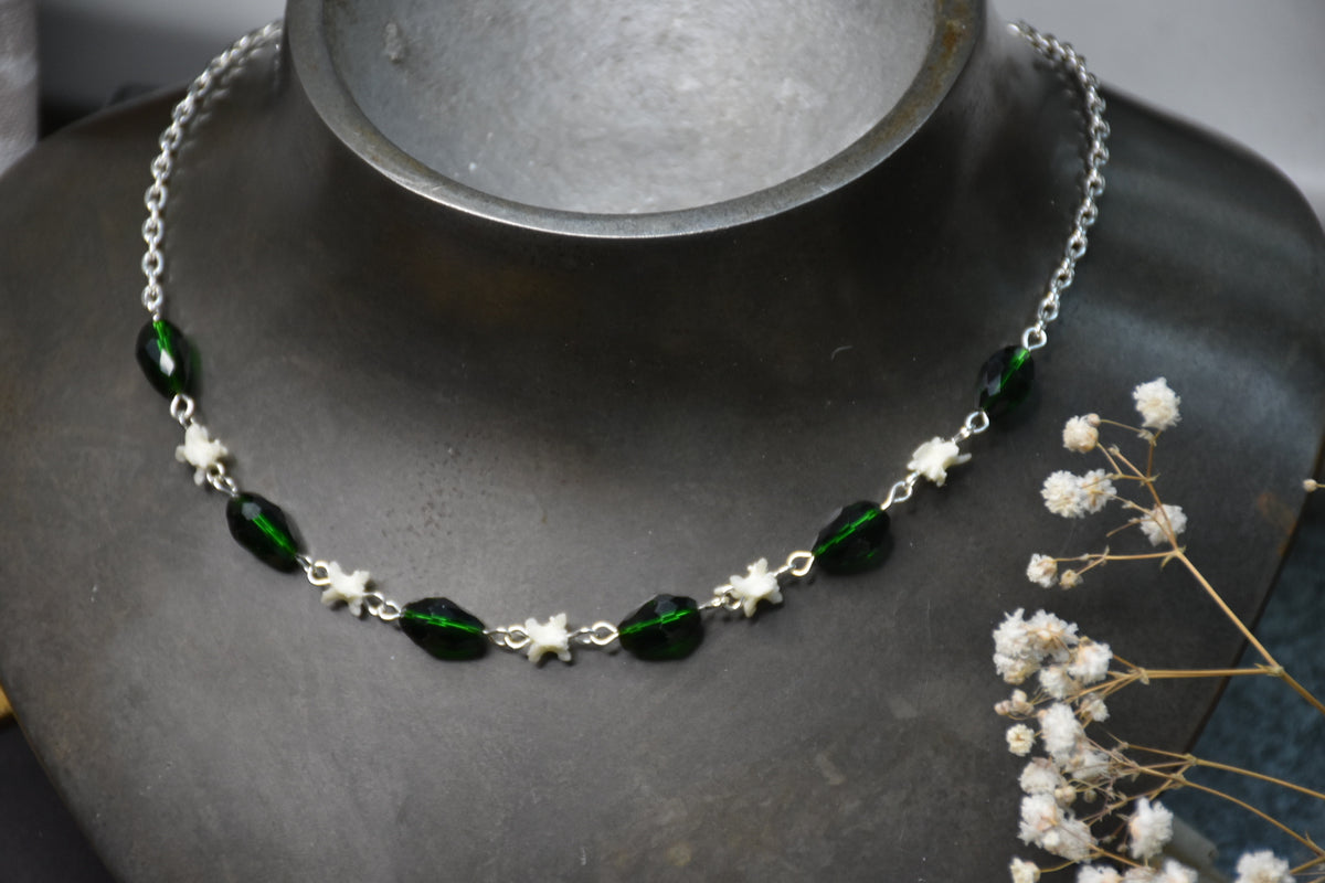 Green and purple snake bead necklace