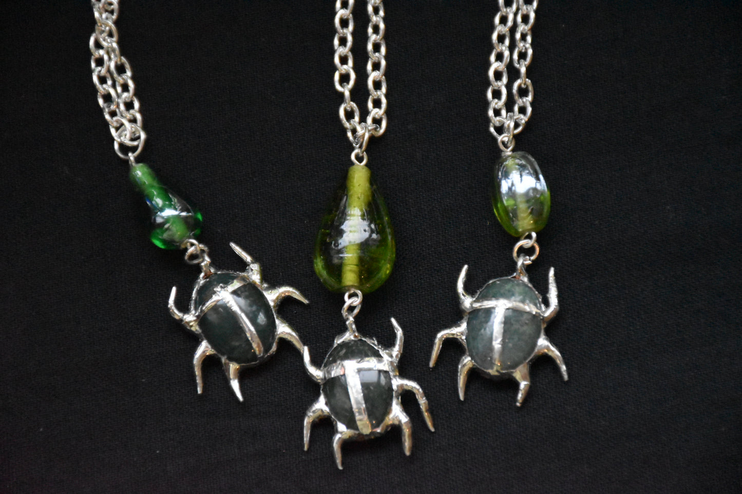Soldered moss agate beetle necklaces