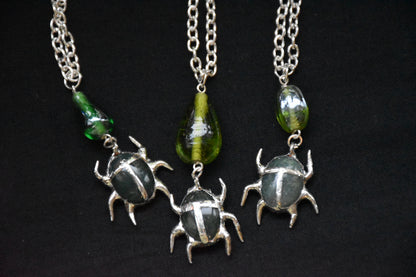 Soldered moss agate beetle necklaces