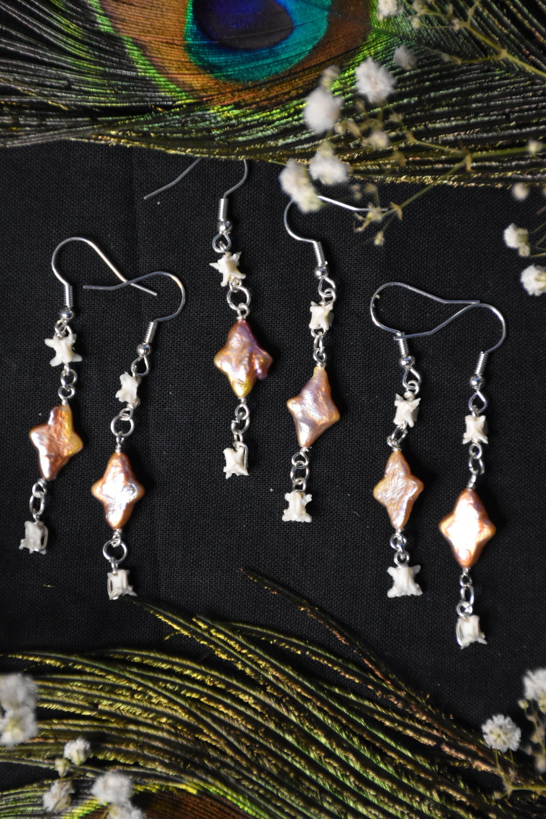 Keshi pearl snake earrings