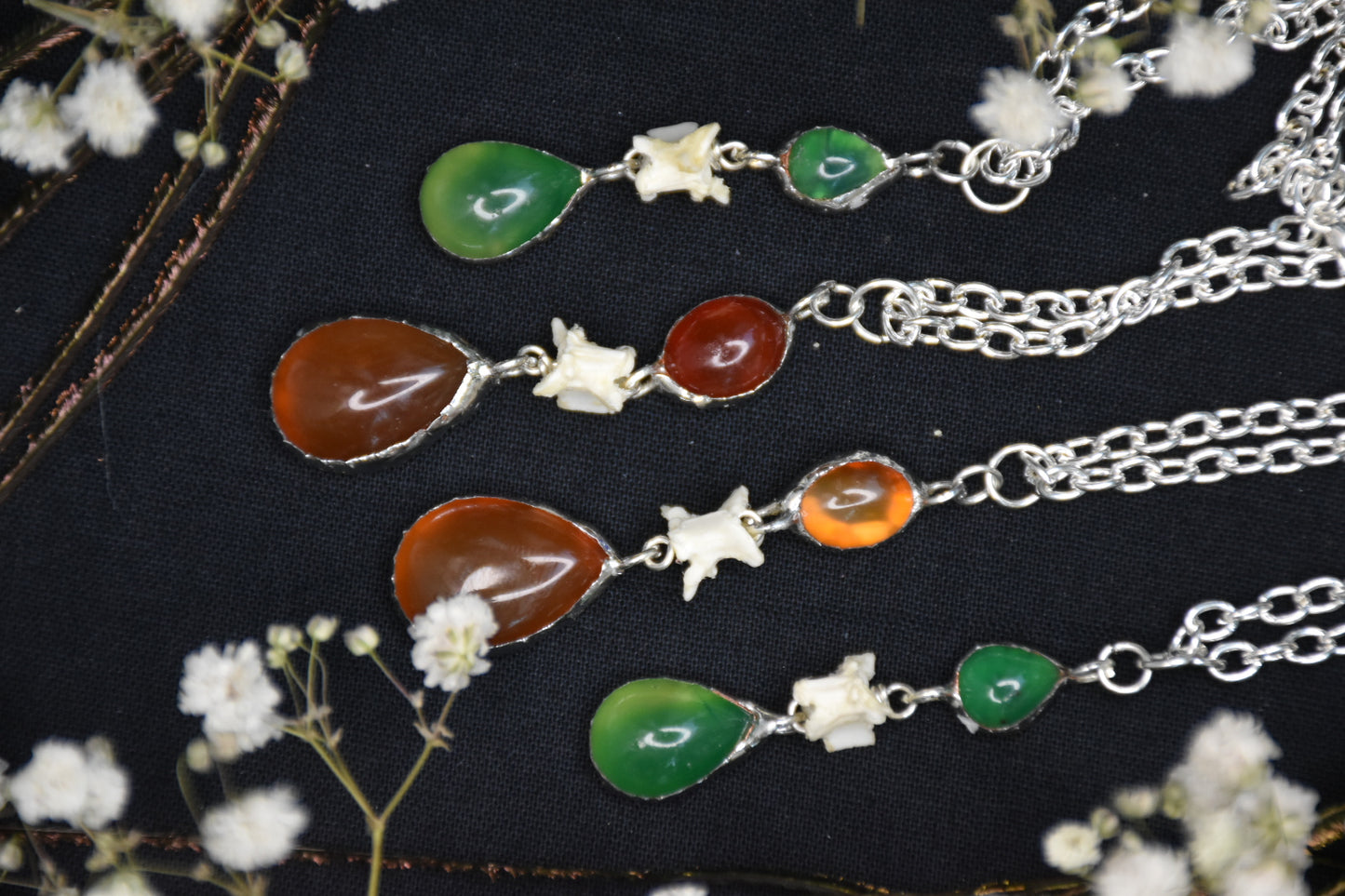 Snake vertebrae crystal necklaces