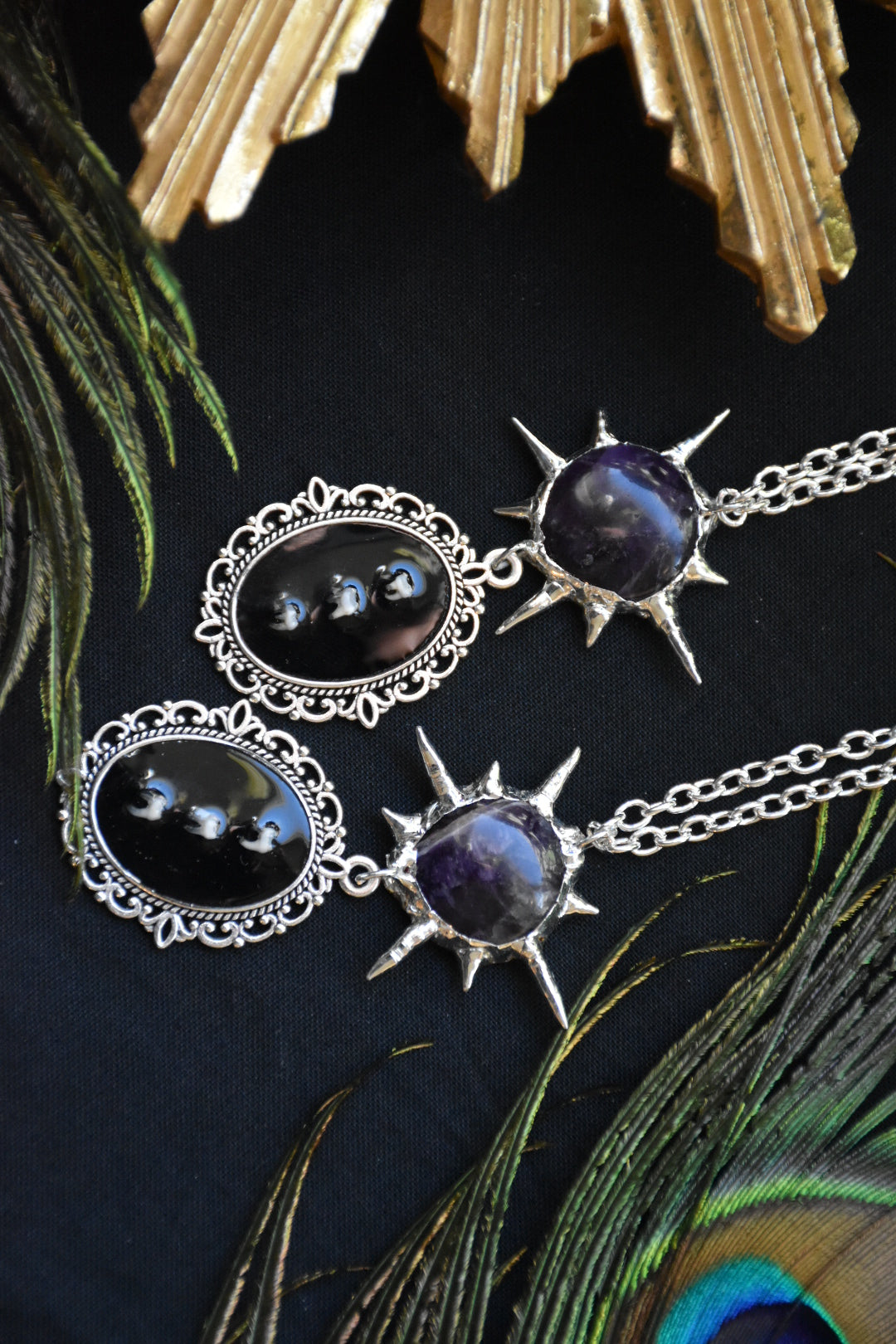 Soldered amethyst squirrel teeth necklace