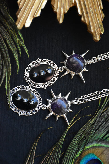 Soldered amethyst squirrel teeth necklace