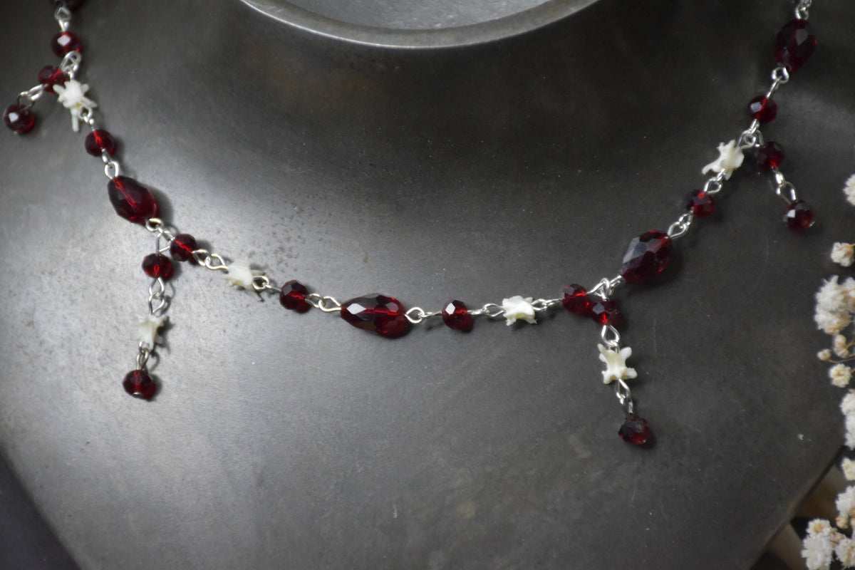 Red glass bead snake necklace