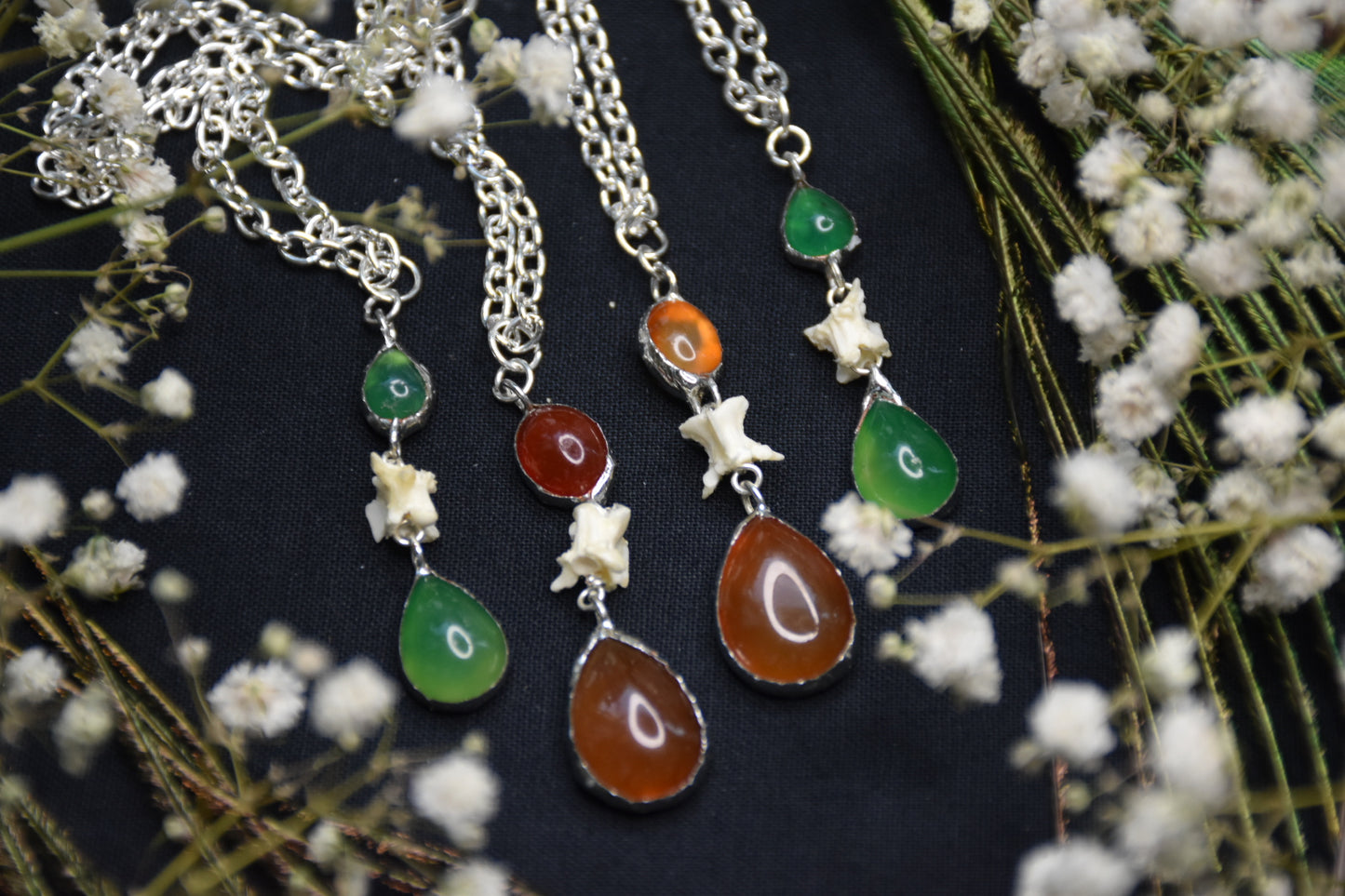 Snake vertebrae crystal necklaces
