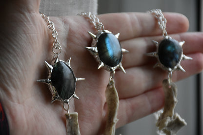 Labradorite fox spine necklace