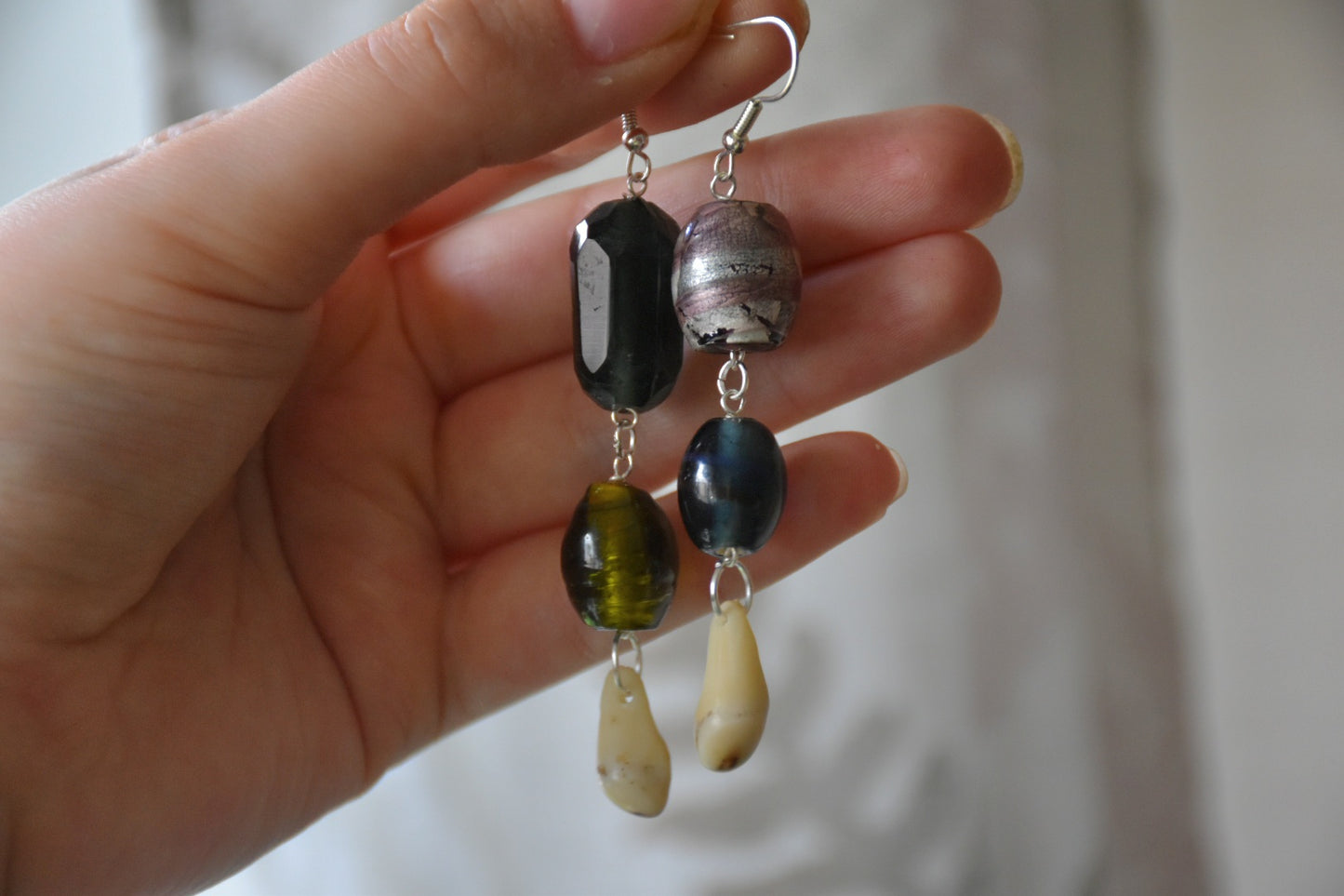 Glass bead tooth earrings