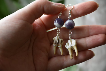 Amethyst bead tooth earrings