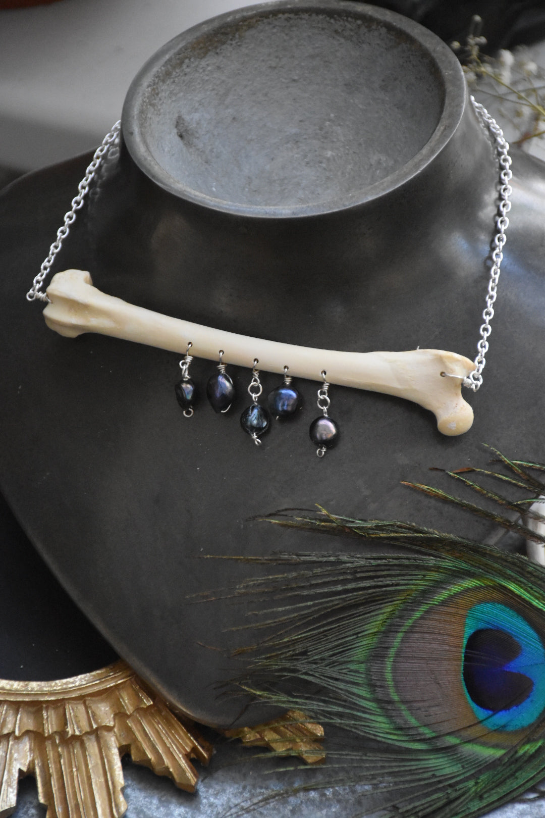 fox bone pearl necklace