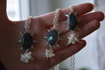Spikey labradorite snake vertebrae necklaces