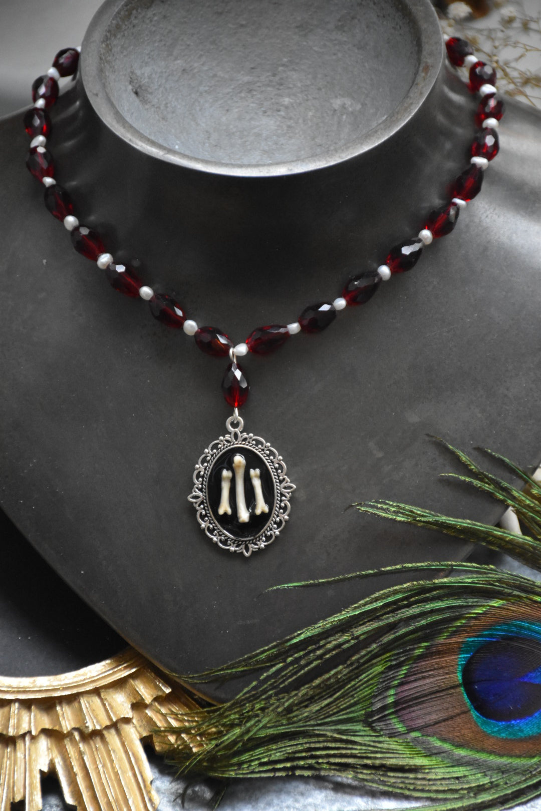 beaded fox bone necklace