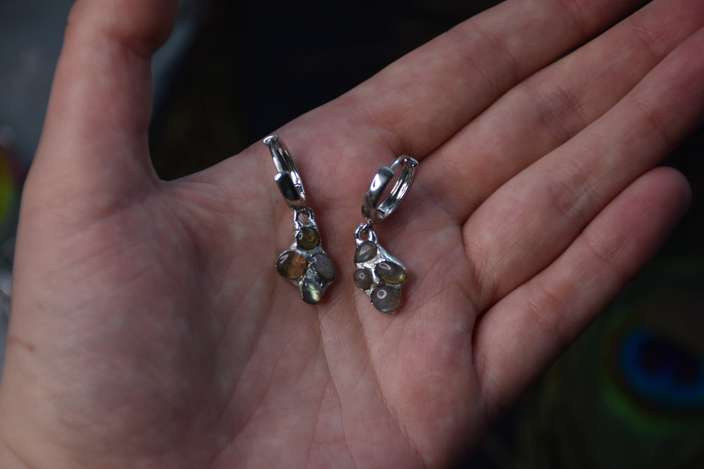 Labrodarite cluster earrings