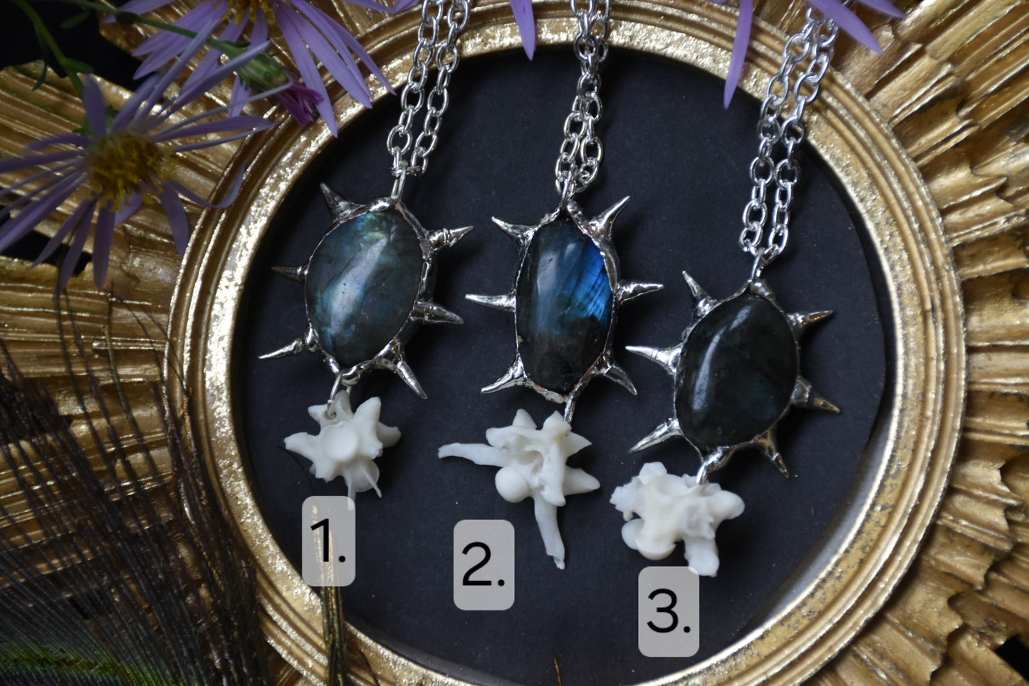 Spikey labradorite snake vertebrae necklaces