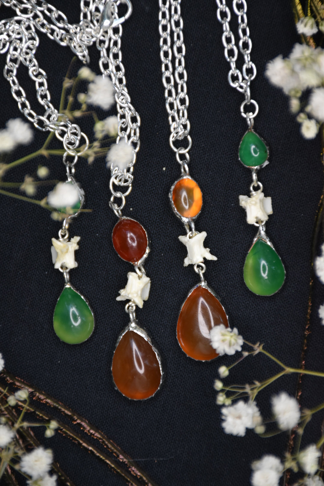 Snake vertebrae crystal necklaces