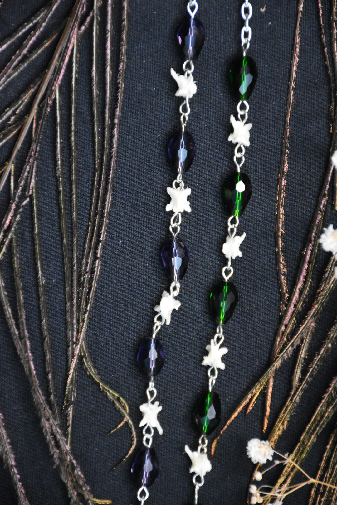 Green and purple snake bead necklace