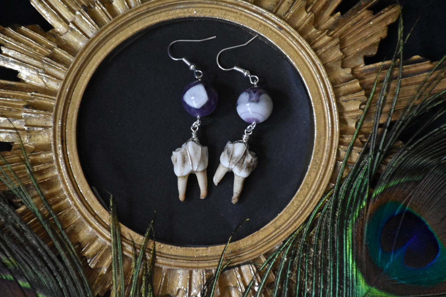 Amethyst bead tooth earrings