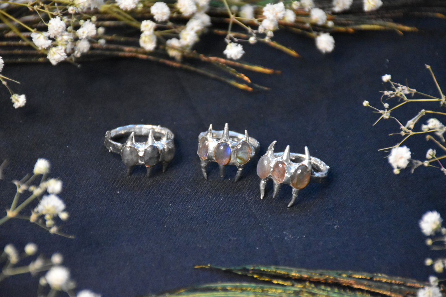 Labradorite spike rings