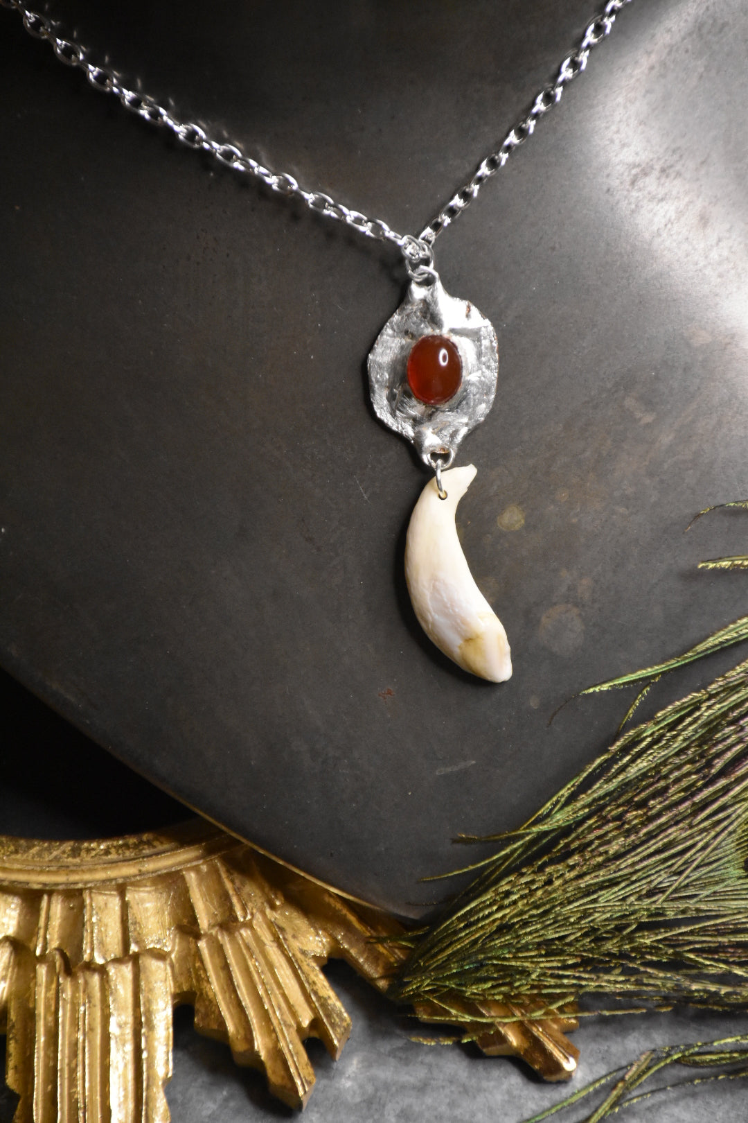 Crystal medallion boar necklace
