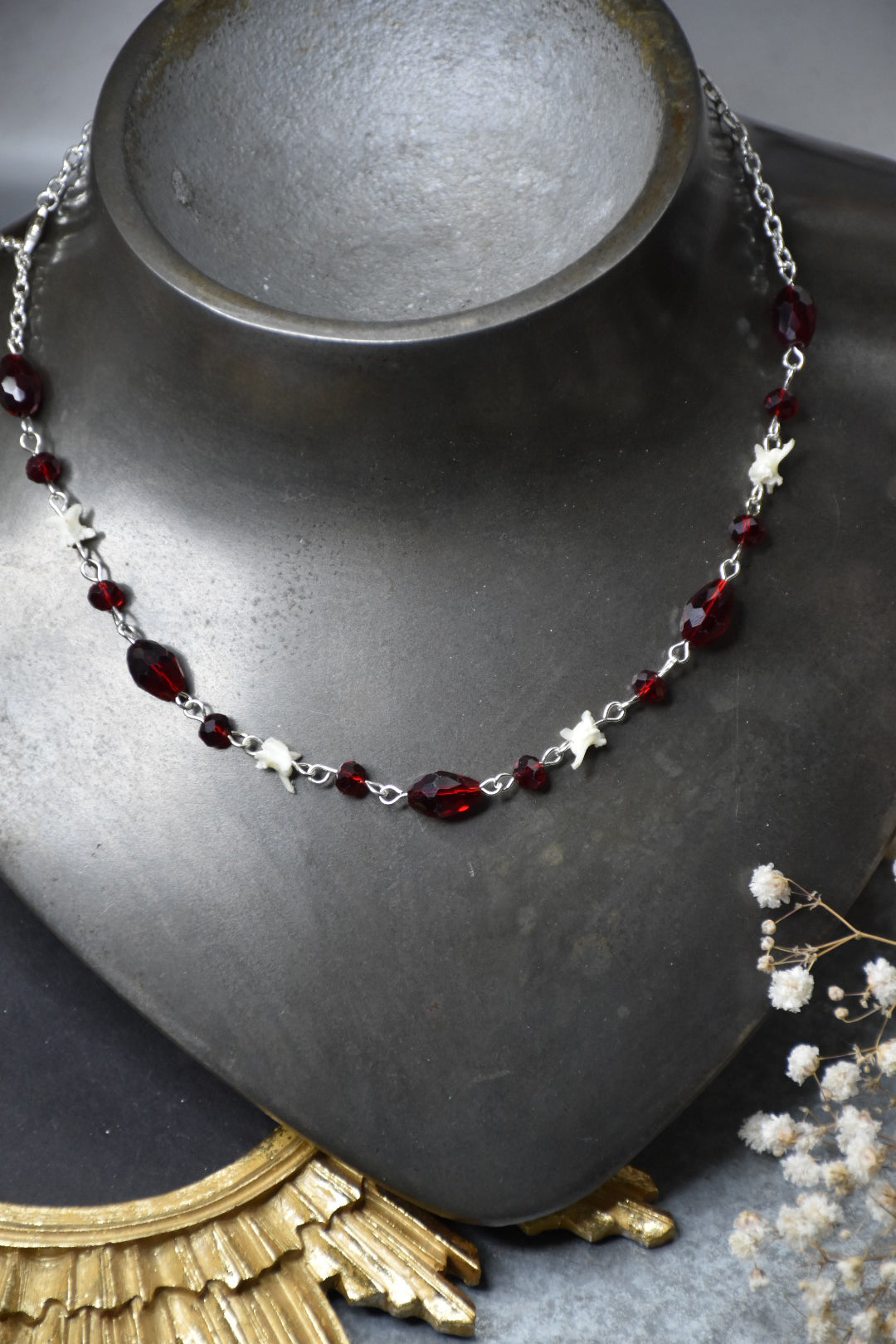 Red glass bead snake necklace