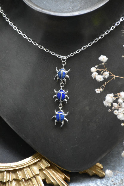 triple mini beetle necklace