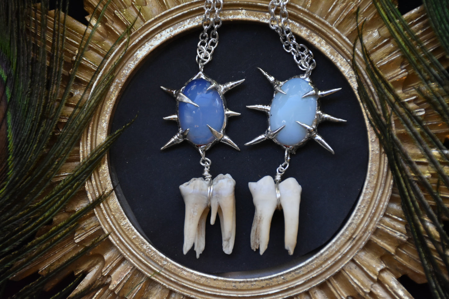 Soldered opalite tooth necklace