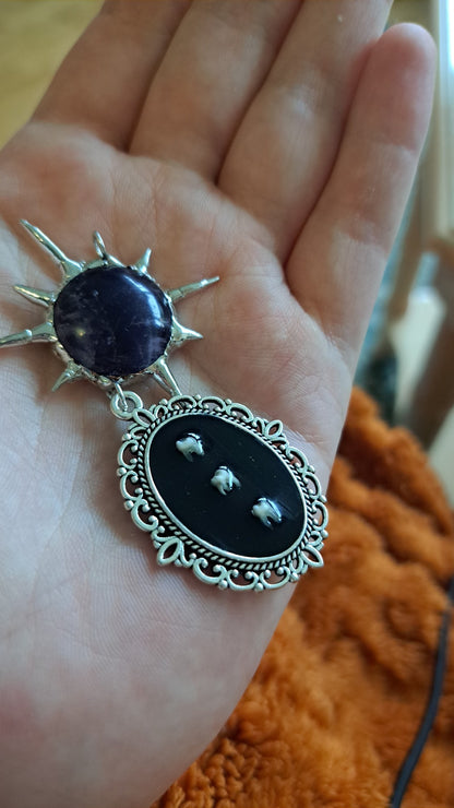 Soldered amethyst squirrel teeth necklace