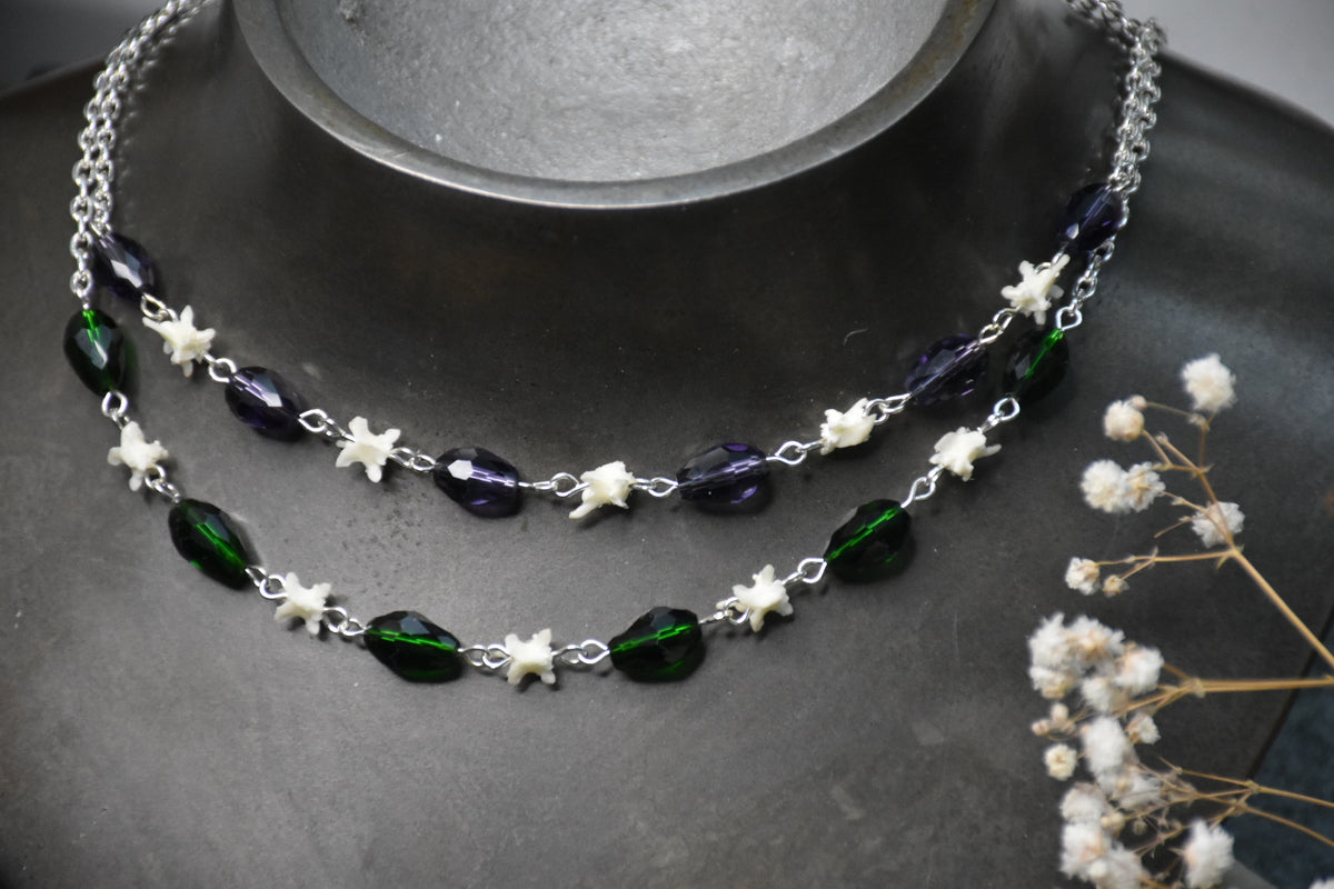 Green and purple snake bead necklace