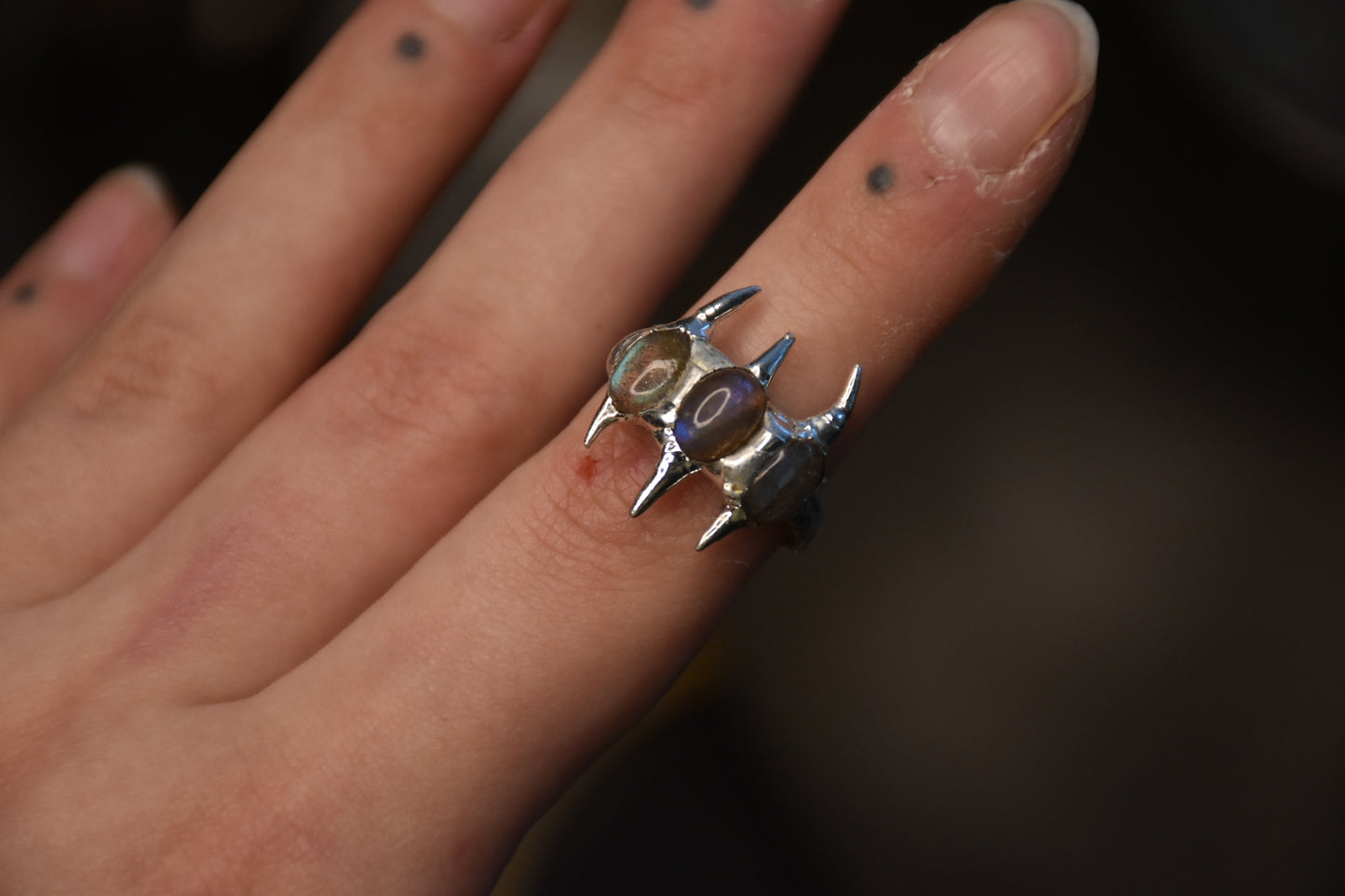 Labradorite spike rings