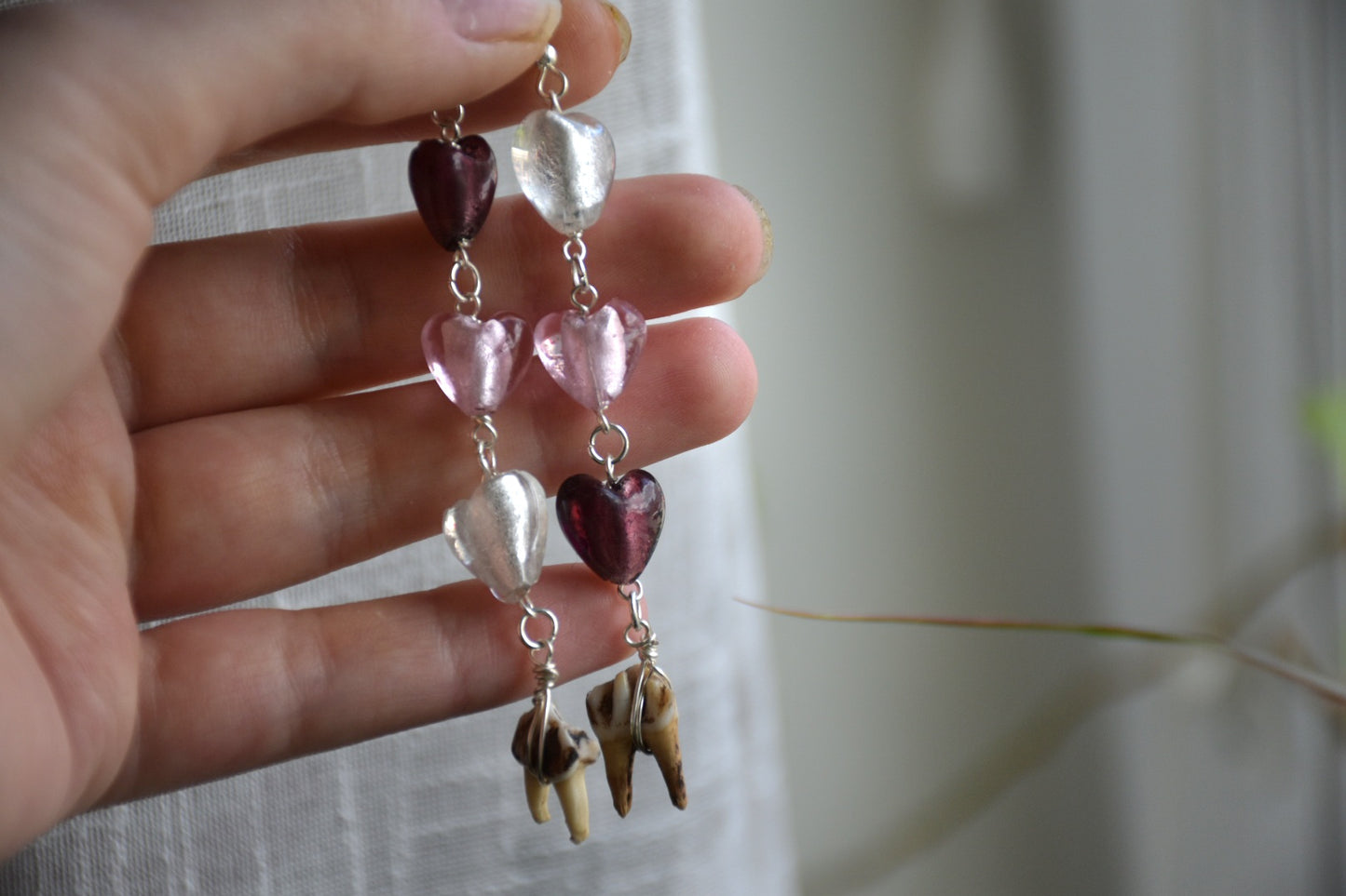 Glass bead tooth earrings