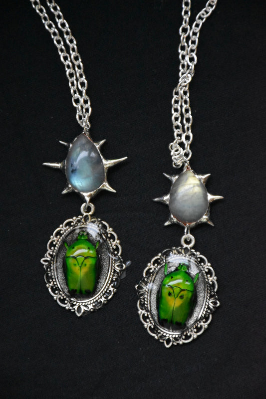 Labrodarite bug necklace
