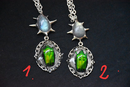 Labrodarite bug necklace