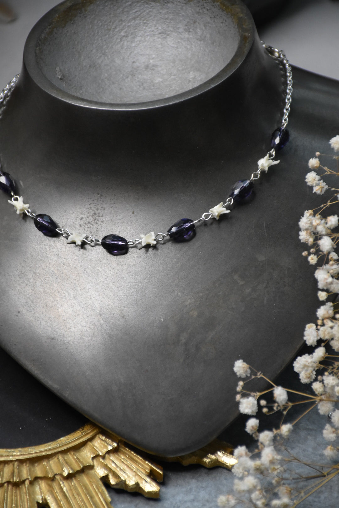 Green and purple snake bead necklace