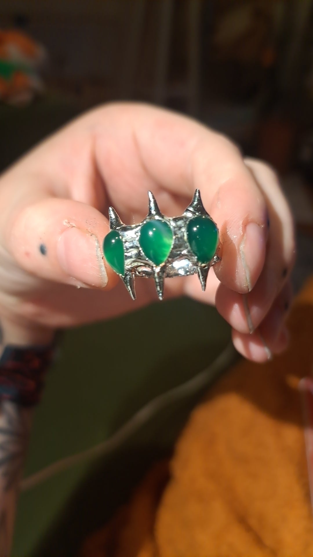 Soldered aventurine spike ring