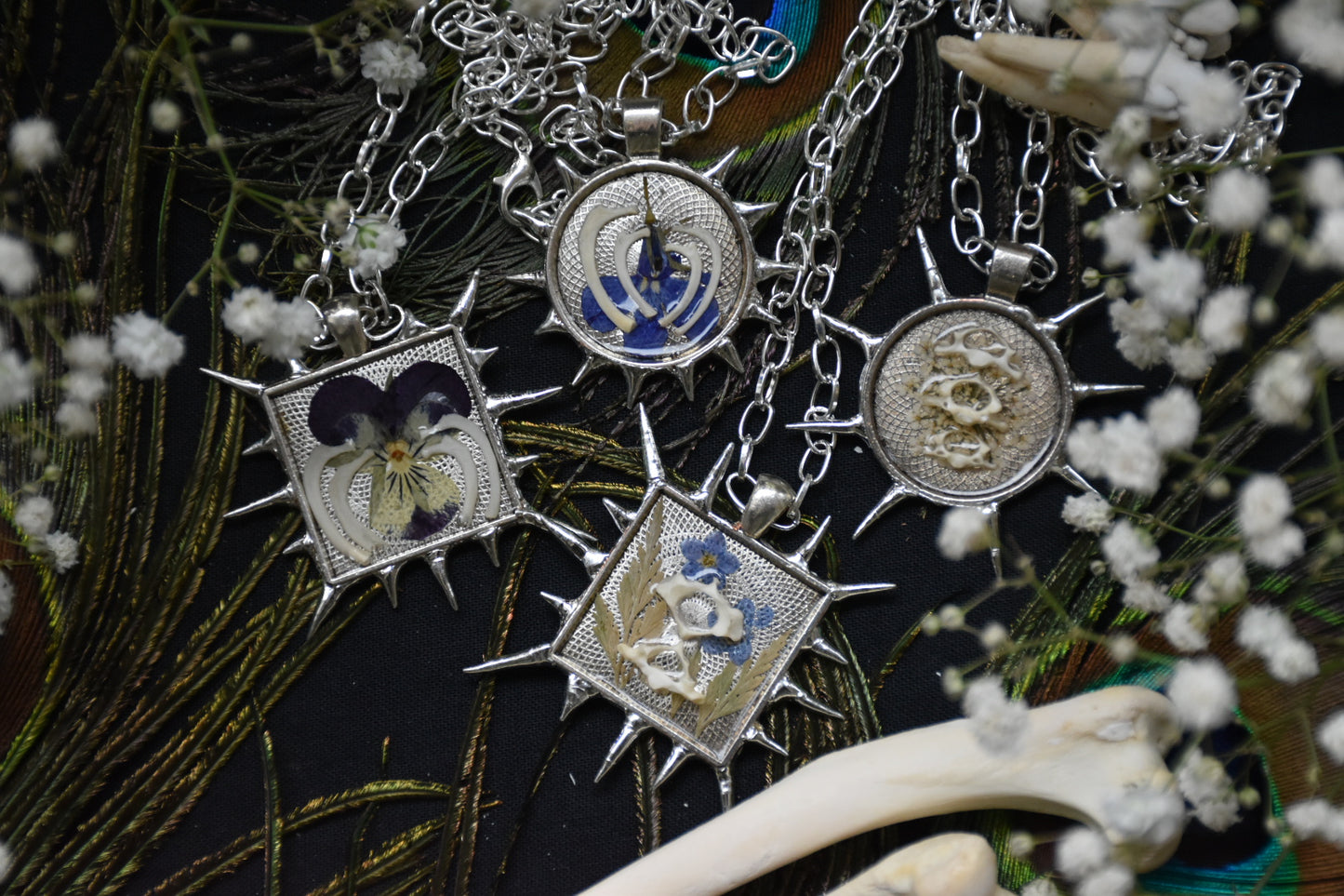 Soldered rat bone flower necklaces