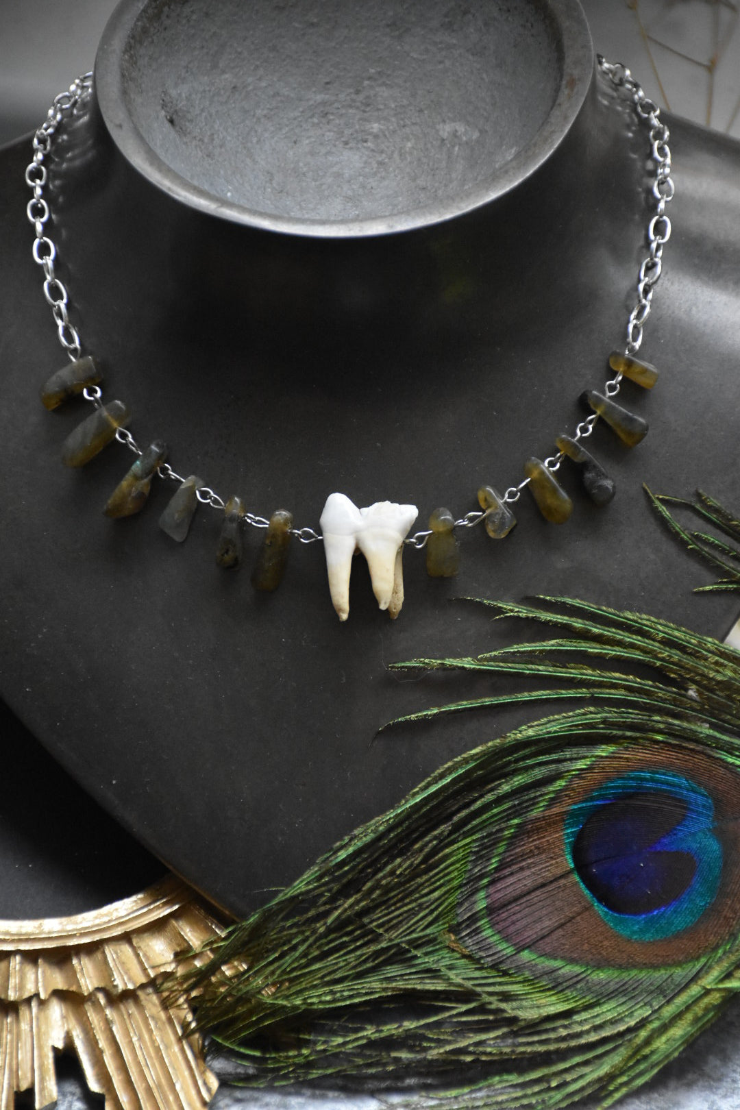 Labradorite tooth choker