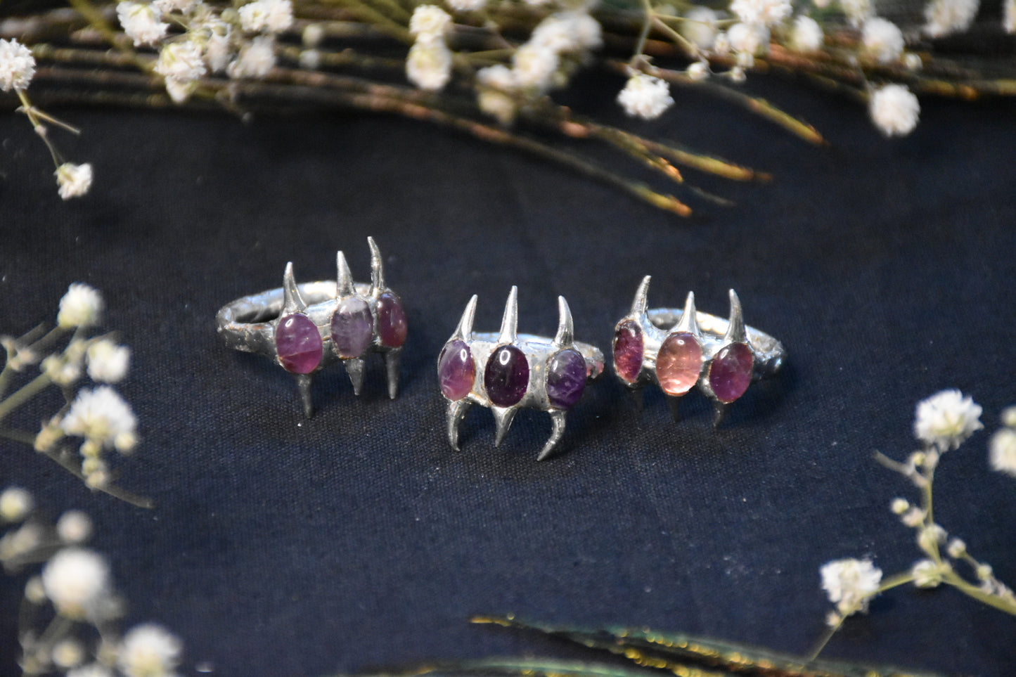 Amethyst spike rings