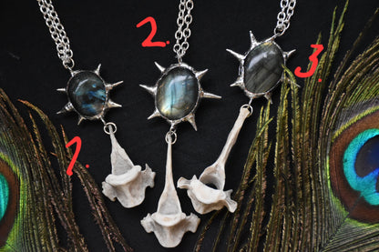 Labradorite fox spine necklace