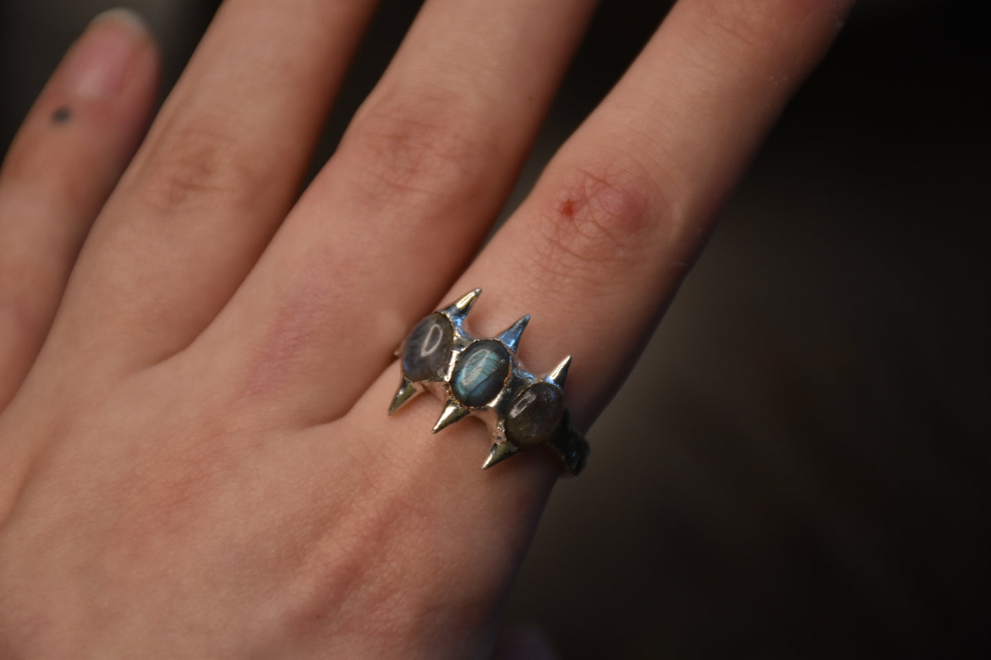 Labradorite spike rings