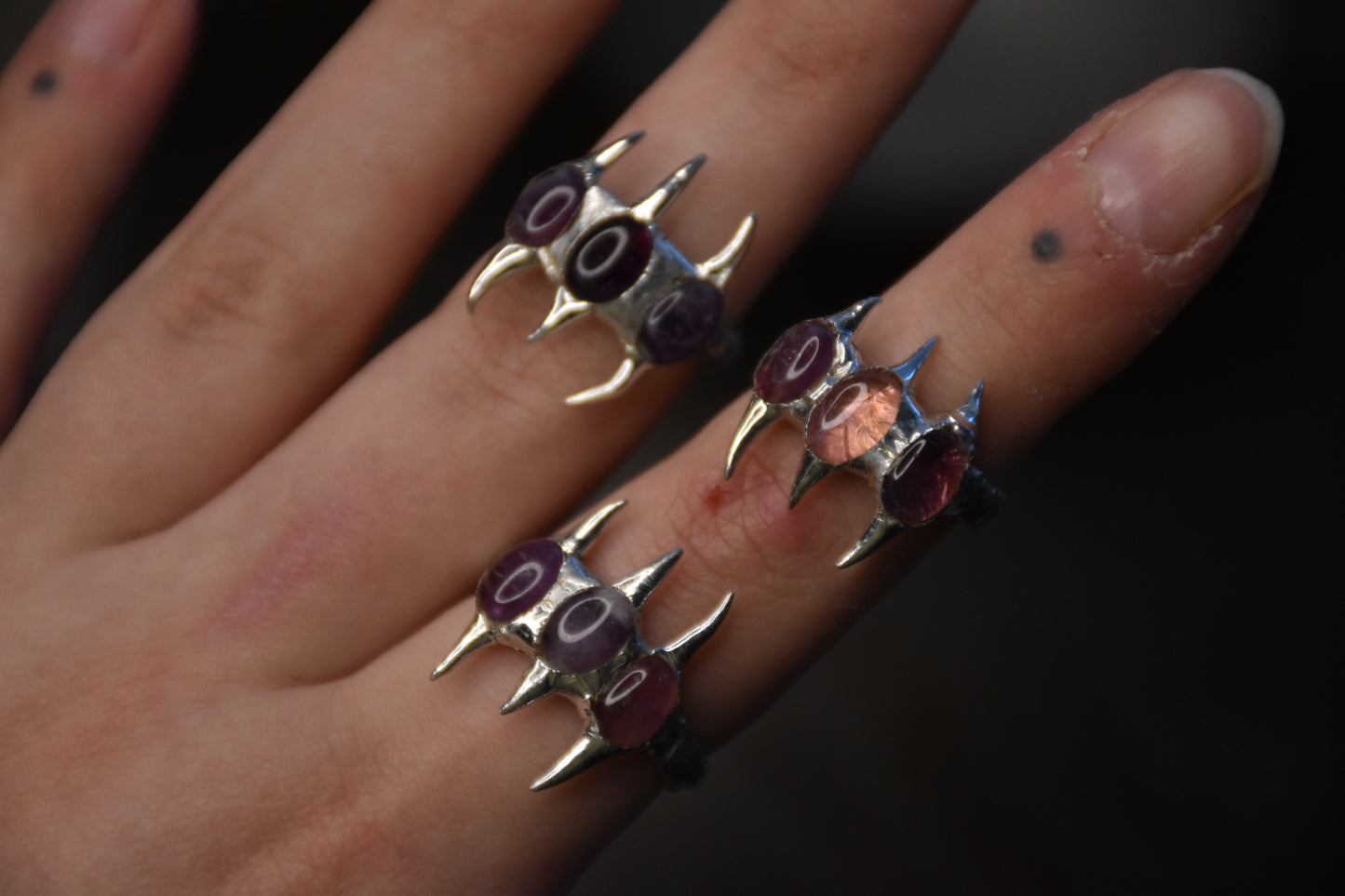 Amethyst spike rings