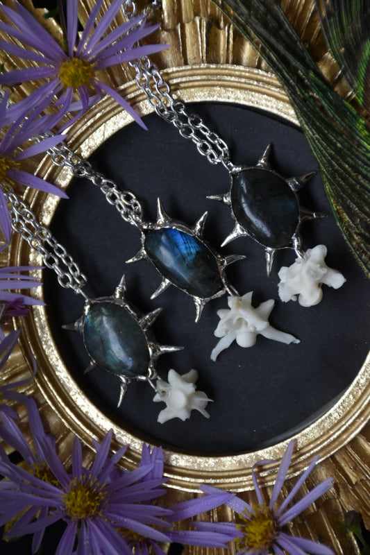 Spikey labradorite snake vertebrae necklaces