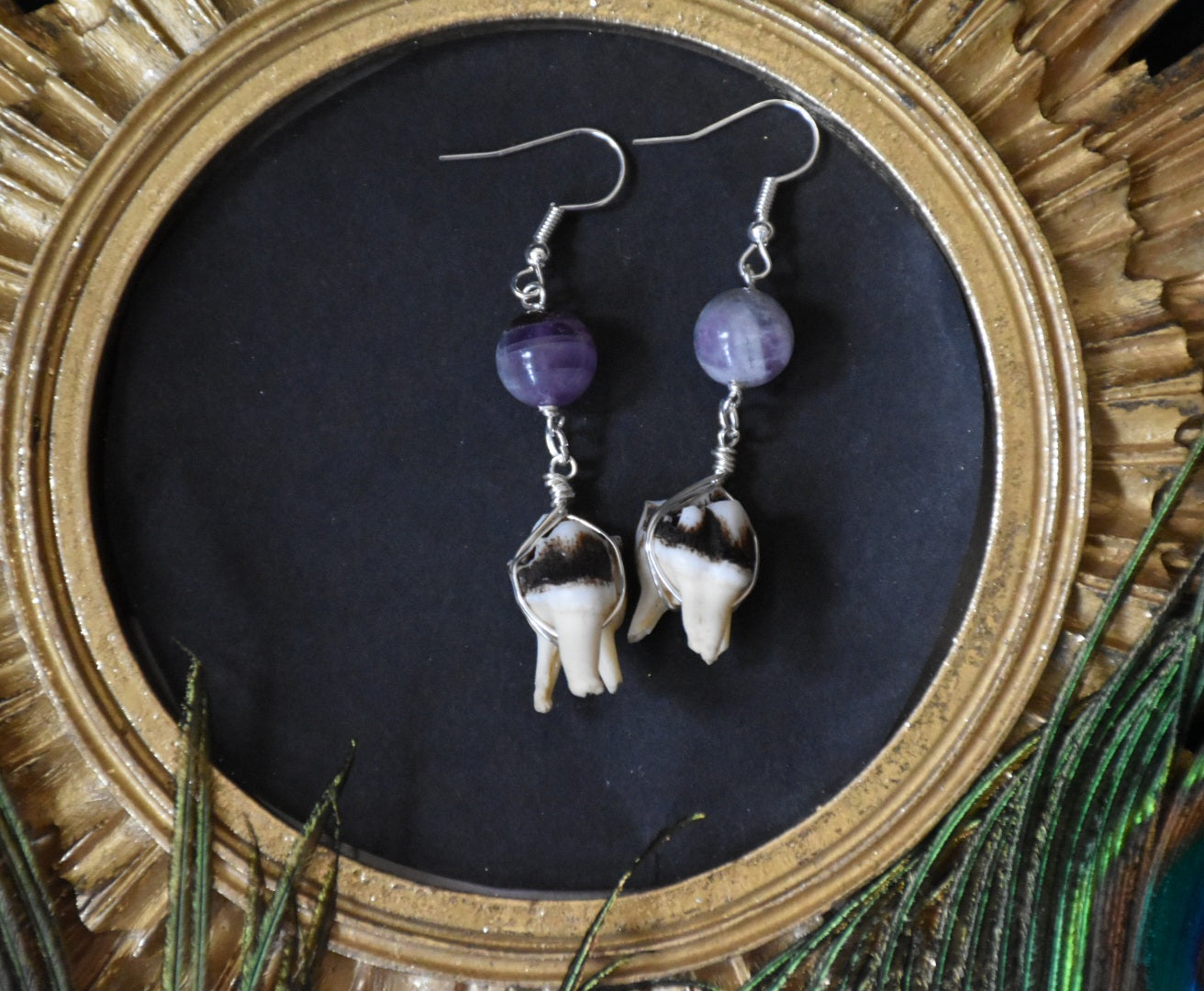 Amethyst bead tooth earrings