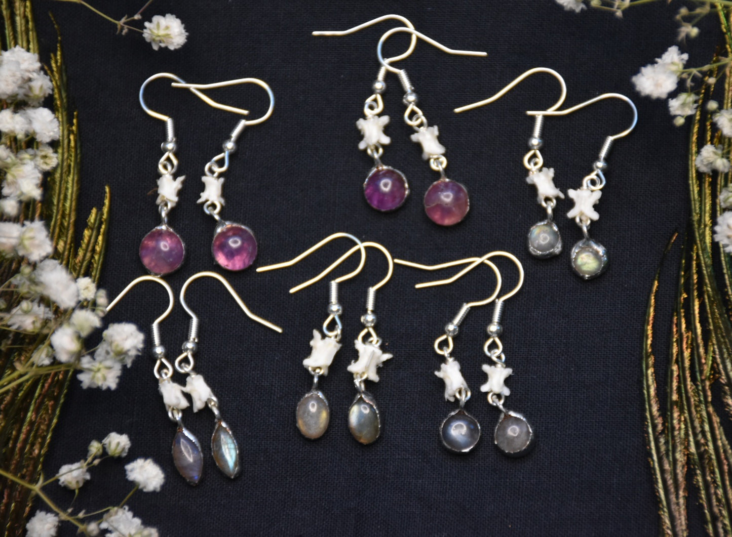 Soldered stone snake earrings
